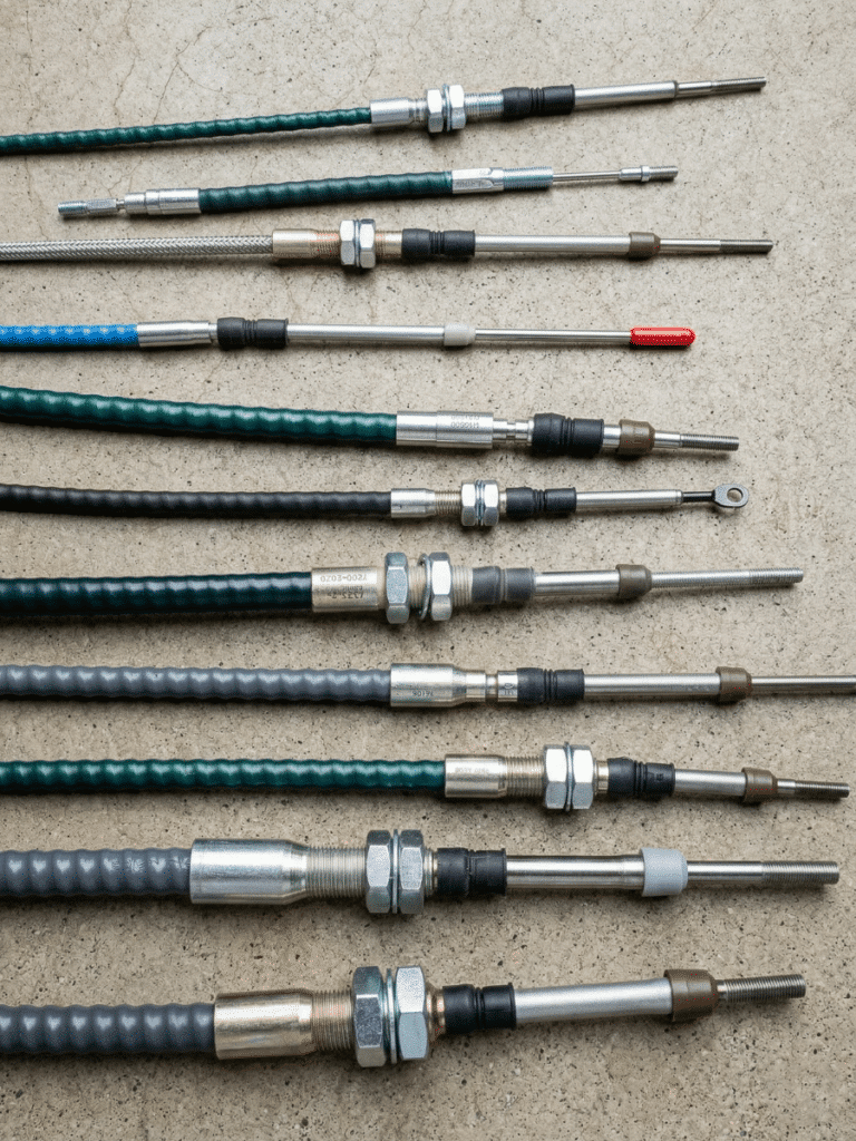 image of multiple Push-Pull Cable,Shift Control Cables and brake cables lined up in a row on the ground